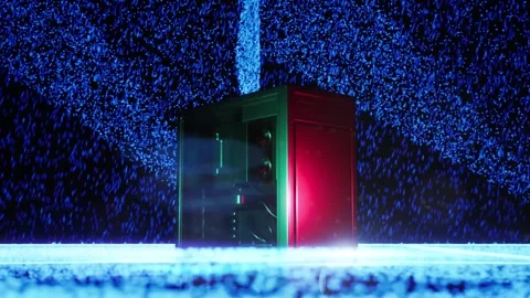 3d animation of modern computer box with particle around. Glowing lights Stock Footage 321909256