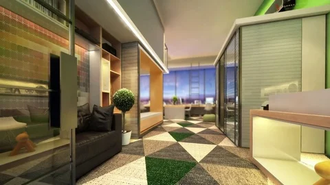 3d animation of modern small office home office Stock Footage