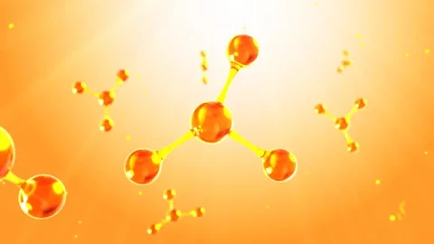 3D animation molecule macro atom cell Serum Liquid Cream Gold Oil , Video stock 153726961