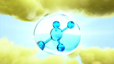 3D animation molecule macro atom cell Serum Liquid Cream Collagen Blue on cloud  Stock Footage 164108084