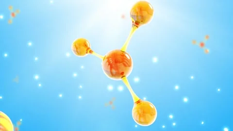 3D animation molecule macro atom cell Serum Liquid Cream Collagen Gold Video stock 169060741