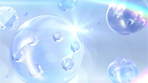 3D animation molecule macro atom cell Serum Liquid Cream ,Collagen Clear Crystal Video stock 204093828