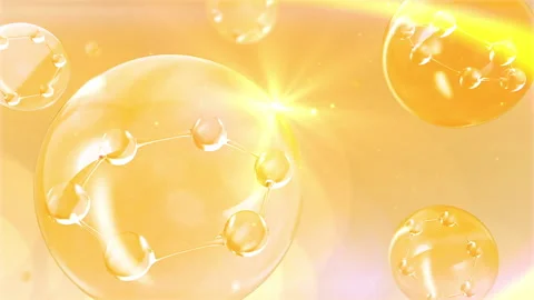 3D animation molecule macro atom cell Serum Liquid Cream ,Collagen Clear Crystal Video stock 205617151