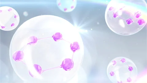 3D animation molecule macro atom cell Serum Liquid Cream ,Collagen Clear Crystal Video stock 208130463