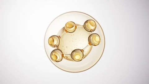 3D animation of a molecule with seven spheres connected by a central liquid.. Video stock 327531730