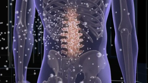 3d animation of molecules that cure back pain. Focused on spine lumbar region Stock Footage 79264897