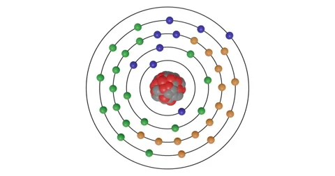 3D animation of Molybdenum ( Mo, Z=42 ) atom showing shell, subshells, electron Video stock 346010576