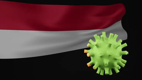 3D animation of Monaco flag waving in the disappearance of the covid virus Stock Footage 176424404
