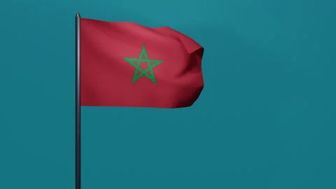 3D animation of Moroccan flag waving in the wind on a blue background. Stock Footage 170573063