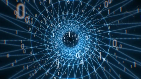 3D animation motion design with alpha channel of Digital futuristic data tunnel Stock Footage 120691271