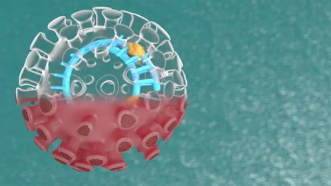 3D animation of the movement of a coronavirus. Model of an isolated virus with x Stock Footage 128662356