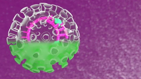 3D animation of the movement of a coronavirus. Model of an isolated virus with x Stock Footage 128662416