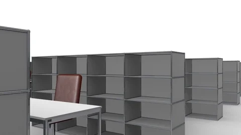 3D Animation with a moving camera along office workplaces Stock Footage 82792568