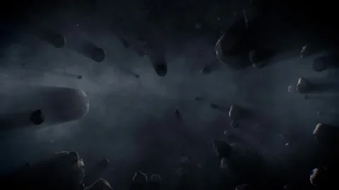 3d animation of moving gray Asteroid in the dark with brightness Stock Footage 242147326