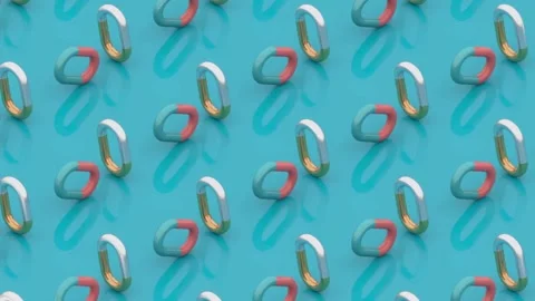 3D animation of moving rings on bright blue background. Video stock 260683233