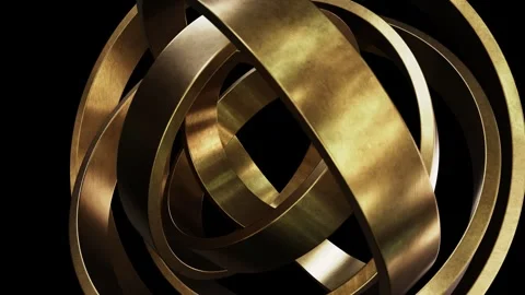 3D animation of the moving textured brass rings rendered in UHD Stock Footage 271130246