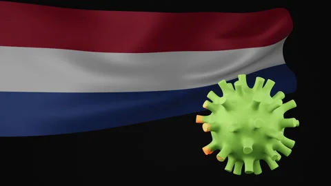 3D animation of Netherlands flag waving in the disappearance of the covid virus Stock Footage 176424503