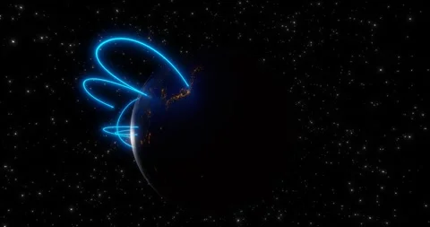 3d animation  network  connection world neon lines adapting to the rotation Stock Footage 307242053