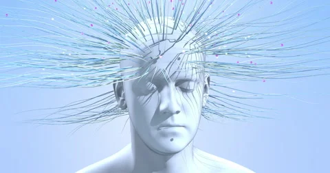 3D animation of neural data transmission inside artificial human brain. Stock Footage 318610526