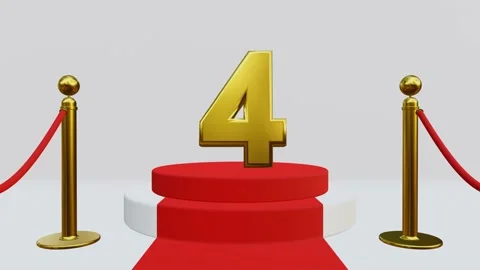 3D animation of number four on Red carpet with Golden rope barriers Stock Footage 226336741