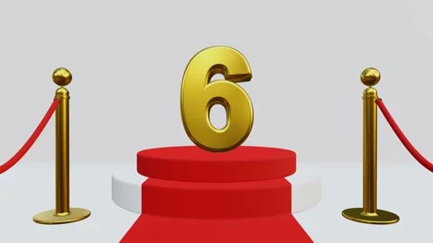 3D animation of number six on Red carpet with Golden rope barriers Video stock 226336760