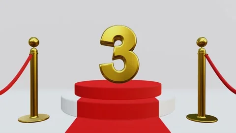 3D animation of number three on Red carpet with Golden rope barriers Stock-Footage 226336774