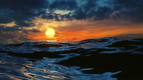 3d animation of ocean waves and sun set in 4k 스톡 동영상 156268074