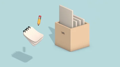 3D animation of an office box with folders. Stock Footage 239995367