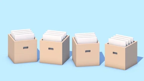 3D animation of an office boxes with folders. Stock Footage 165154308