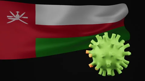 3D animation of Oman flag waving in the disappearance of the covid virus Stock Footage 179080619