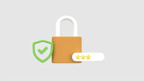 3d animation online security and password protection padlock, shield with c.. Stock Footage 310164369