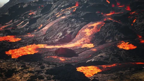 3d animation of overhead drone shot of molten lava Stock Footage 220551718