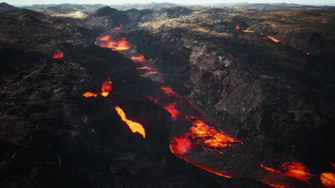 3d animation of overhead drone shot of molten lava Stock Footage 220551720
