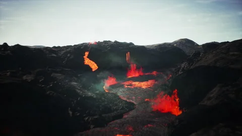 3d animation of overhead drone shot of molten lava, areal view Stock Footage 220551768