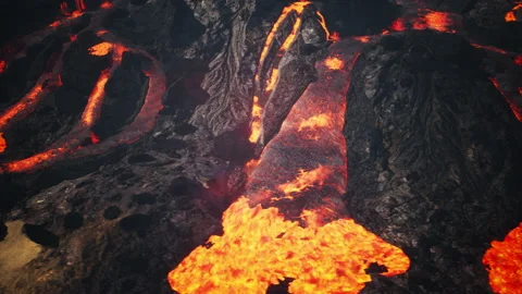 3d animation of overhead drone shot of molten lava Stock Footage 220551817