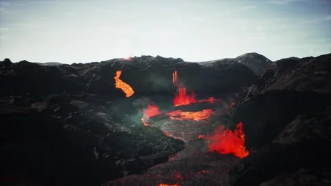 3d animation of overhead drone shot of molten lava, areal view Stock Footage 253060750