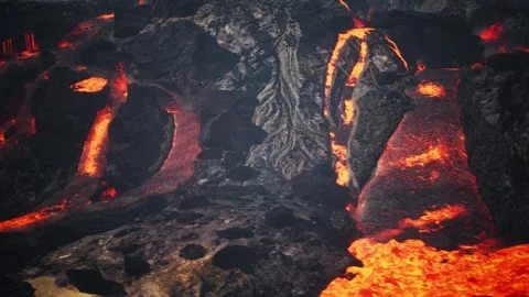 3d animation of overhead drone shot of molten lava Stock Footage 253060762