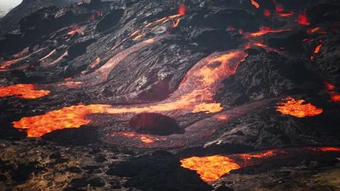 3d animation of overhead drone shot of molten lava Stock Footage 253060807