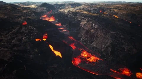 3d animation of overhead drone shot of molten lava Stock Footage 253060859