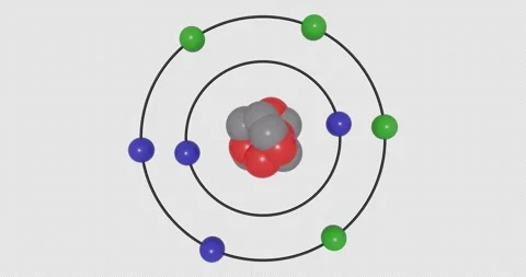 3D animation of an Oxygen (O) atom in the Bohr model with electron orbits Stock Footage 331275400