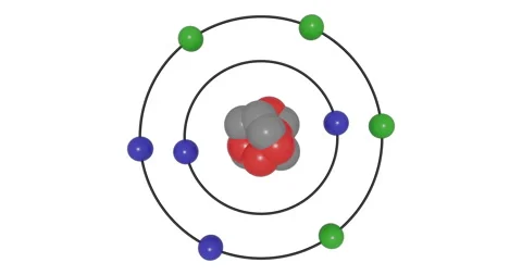 3D animation of an Oxygen (O) atom in the Bohr model with electron orbits. Stock Footage 331275473