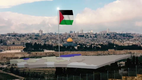 3D Animation of Palestine Map and Flag with Jerusalem Background Stock Footage 298008552