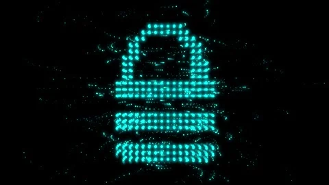 3d animation of particles flying and merging to form a lock icon symbol for  Stock Footage 304814595