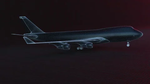 3D Animation of passenger airplane wireframe rotating. Seamless loop. Stockbeeldmateriaal 171611294