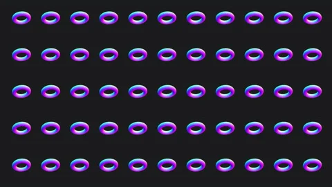 3D animation of pattern of rotating toruses in holographic colors Stock Footage 163471571