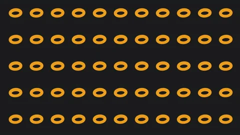 3D animation of pattern of rotating toruses in solid color on dark background Stock Footage 165164772