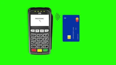 3D Animation. Payment by card through a terminal. Payment terminal money Stock-Illustration
