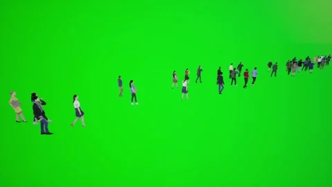 3D animation of people walking on the side of the street in Chromaki green scree Video stock 246416969