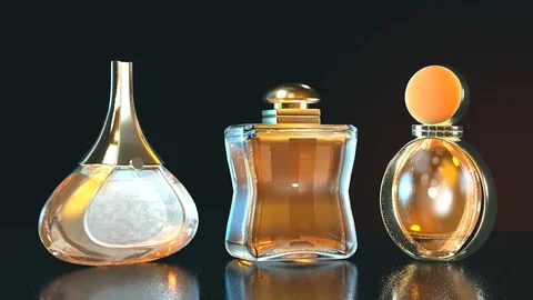 3d animation perfume bottles rotate on glass table Stock Footage 128038319