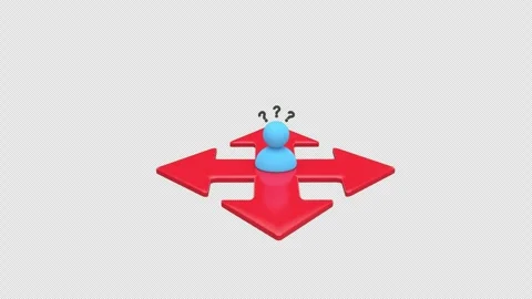 3d animation a person at a decision point, surrounded by multiple red arrow.. Stock Footage 310163270